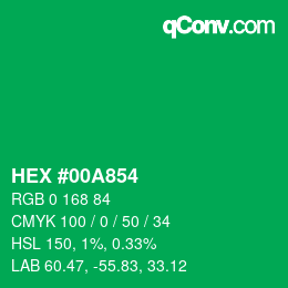 颜色代码: HEX #00A854 | qconv.com