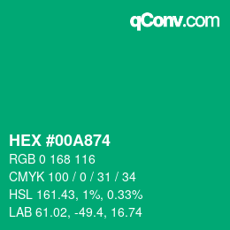 カラーコード: HEX #00A874 | qconv.com
