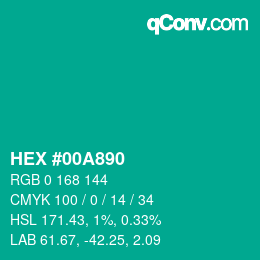 カラーコード: HEX #00A890 | qconv.com
