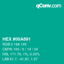 カラーコード: HEX #00A891 | qconv.com