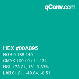 Color code: HEX #00A895 | qconv.com