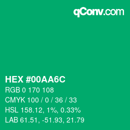カラーコード: HEX #00AA6C | qconv.com