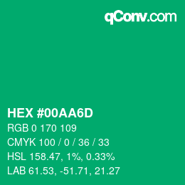 颜色代码: HEX #00AA6D | qconv.com