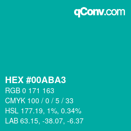 カラーコード: HEX #00ABA3 | qconv.com