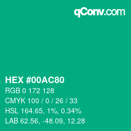 颜色代码: HEX #00AC80 | qconv.com