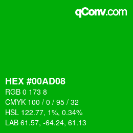 颜色代码: HEX #00AD08 | qconv.com