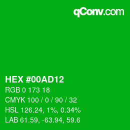 颜色代码: HEX #00AD12 | qconv.com