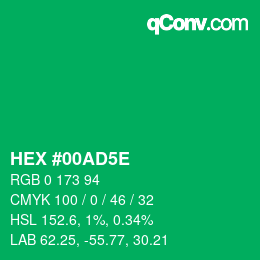 カラーコード: HEX #00AD5E | qconv.com