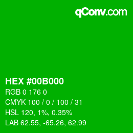 颜色代码: HEX #00B000 | qconv.com