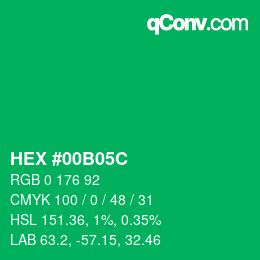 カラーコード: HEX #00B05C | qconv.com
