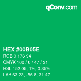 カラーコード: HEX #00B05E | qconv.com