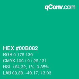 カラーコード: HEX #00B082 | qconv.com
