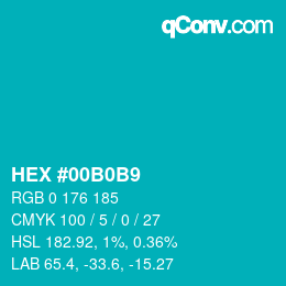 颜色代码: HEX #00B0B9 | qconv.com