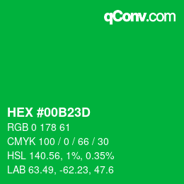 カラーコード: HEX #00B23D | qconv.com