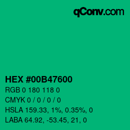 Color code: HEX #00B47600 | qconv.com