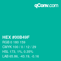 颜色代码: HEX #00B49F | qconv.com