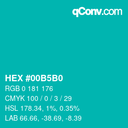 颜色代码: HEX #00B5B0 | qconv.com