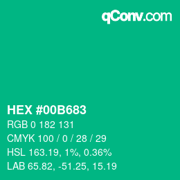 カラーコード: HEX #00B683 | qconv.com
