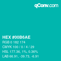 カラーコード: HEX #00B6AE | qconv.com