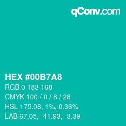 カラーコード: HEX #00B7A8 | qconv.com