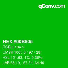 Code couleur: HEX #00B805 | qconv.com