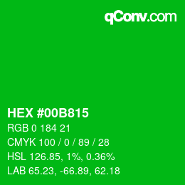 颜色代码: HEX #00B815 | qconv.com