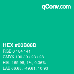 颜色代码: HEX #00B88D | qconv.com