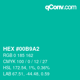 カラーコード: HEX #00B9A2 | qconv.com