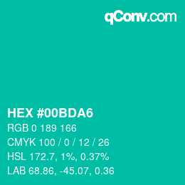 カラーコード: HEX #00BDA6 | qconv.com