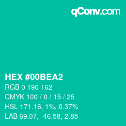 カラーコード: HEX #00BEA2 | qconv.com