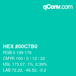 カラーコード: HEX #00C7B0 | qconv.com