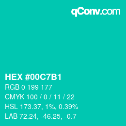 Code couleur: HEX #00C7B1 | qconv.com