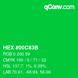 Farbcode: HEX #00C83B | qconv.com