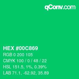 カラーコード: HEX #00C869 | qconv.com