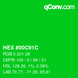 Color code: HEX #00C91C | qconv.com
