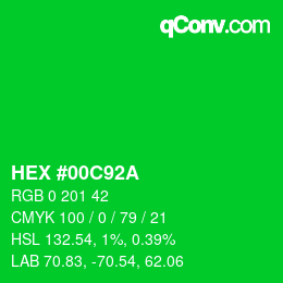 Color code: HEX #00C92A | qconv.com