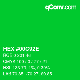 Farbcode: HEX #00C92E | qconv.com