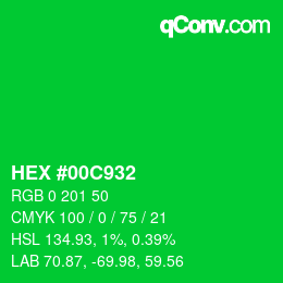 颜色代码: HEX #00C932 | qconv.com