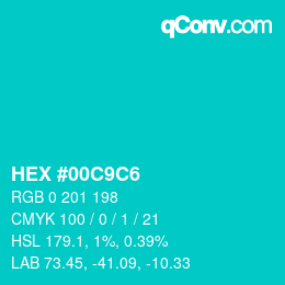Farbcode: HEX #00C9C6 | qconv.com