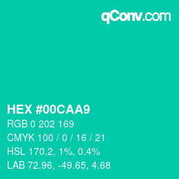 颜色代码: HEX #00CAA9 | qconv.com