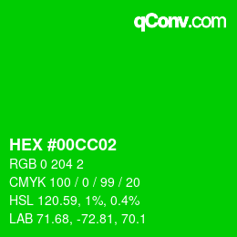カラーコード: HEX #00CC02 | qconv.com
