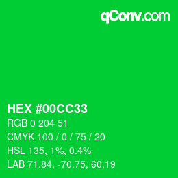 カラーコード: HEX #00CC33 | qconv.com