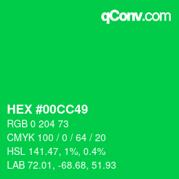 颜色代码: HEX #00CC49 | qconv.com