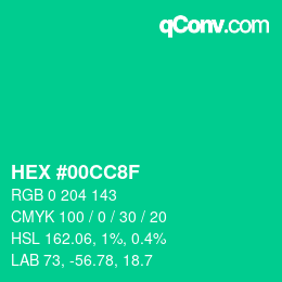 颜色代码: HEX #00CC8F | qconv.com