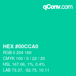 颜色代码: HEX #00CCA0 | qconv.com