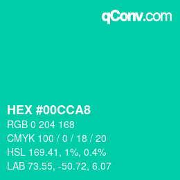 颜色代码: HEX #00CCA8 | qconv.com