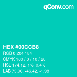 颜色代码: HEX #00CCB8 | qconv.com