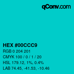 カラーコード: HEX #00CCC9 | qconv.com