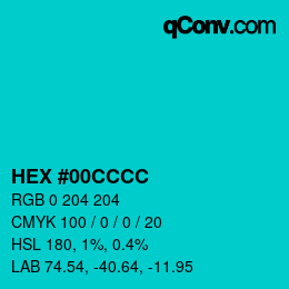 Color code: HEX #00CCCC | qconv.com