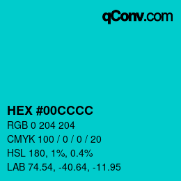 カラーコード: HEX #00CCCC | qconv.com